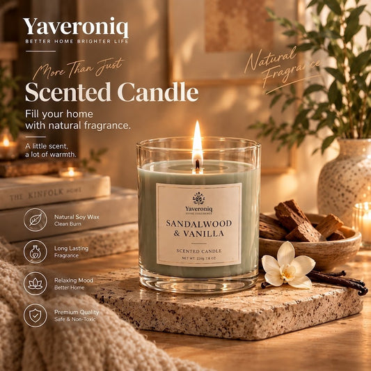 Yaveroniq™ Premium Scented Candle | Sandalwood & Vanilla Natural Soy Wax