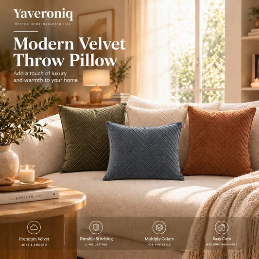 Yaveroniq™ Modern Velvet Throw Pillow | Textured Chevron Cushion